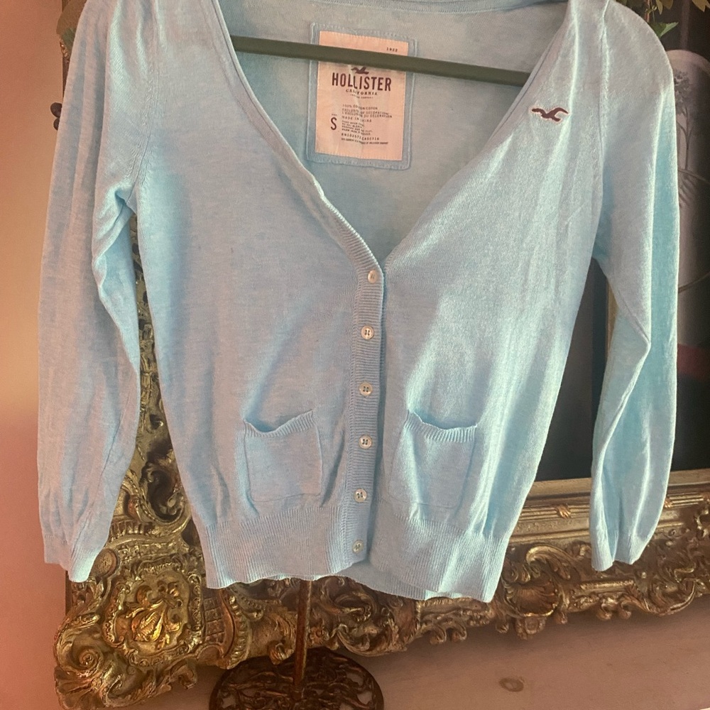 Hollister Blue Cardigan Sweater Lightweight Casual